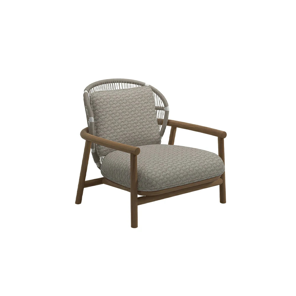 SOLARA Outdoor Lounge Chair with Wood Grain Aluminium Frame - 80cm Patio Balcony Garden Chair - Grey