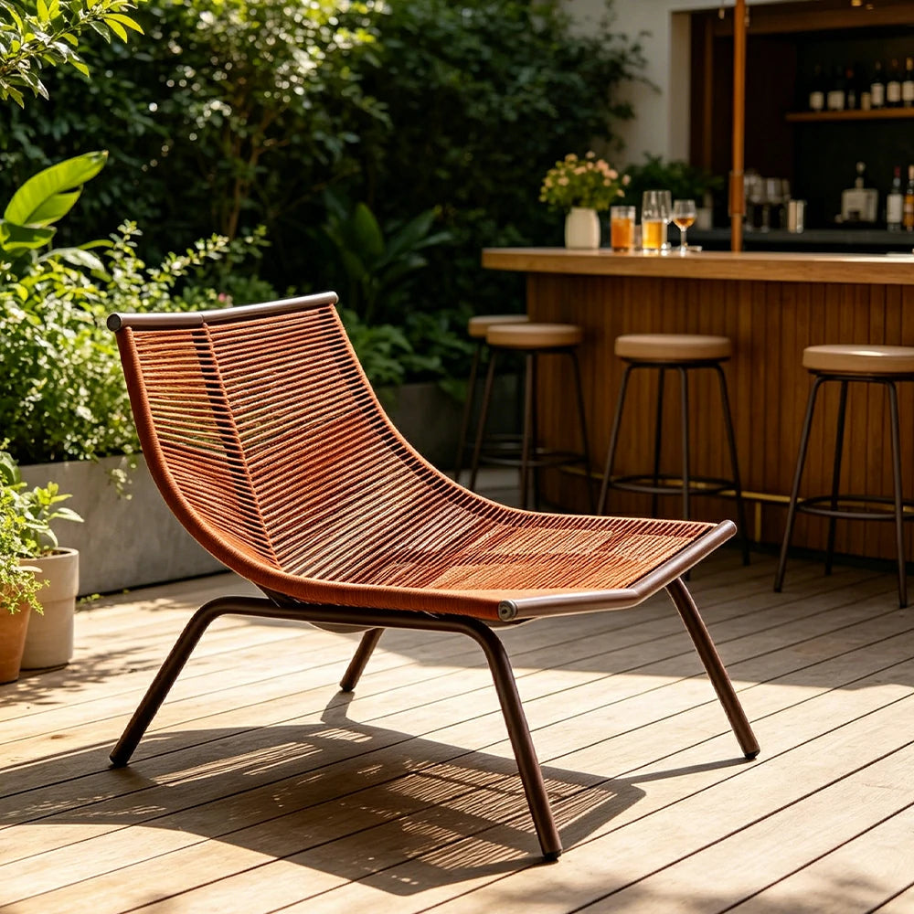 SOLARA Outdoor Rope Lounge Chair with Reinforced Aluminium Frame - 85cm Patio Balcony Garden Chair - Terracotta