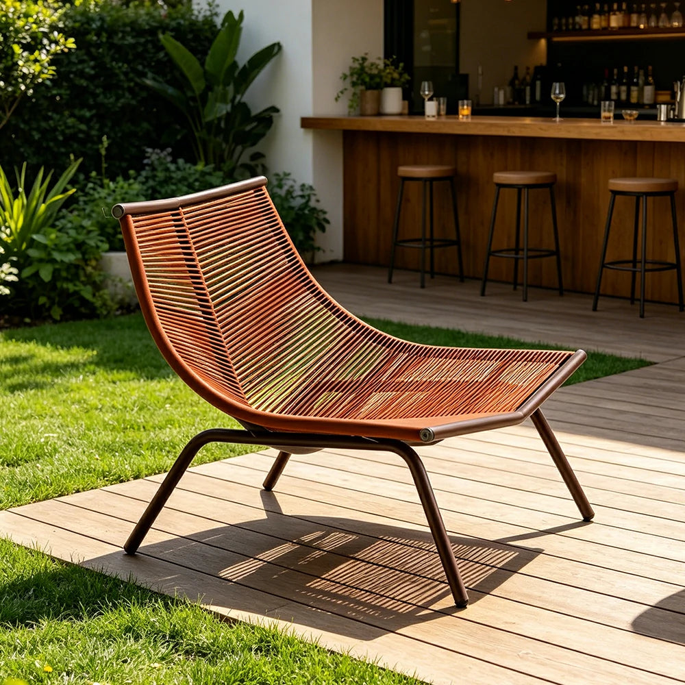 SOLARA Outdoor Rope Lounge Chair with Reinforced Aluminium Frame - 85cm Patio Balcony Garden Chair - Terracotta