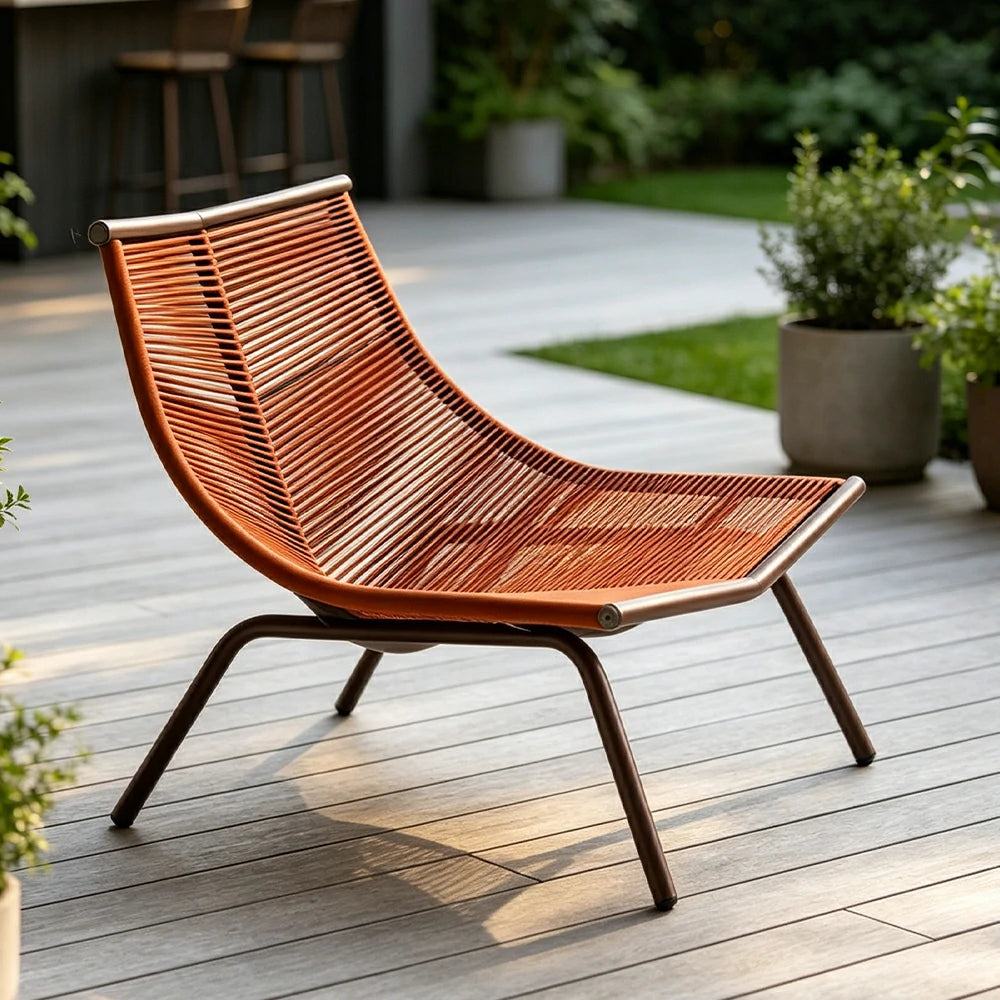 SOLARA Outdoor Rope Lounge Chair with Reinforced Aluminium Frame - 85cm Patio Balcony Garden Chair - Terracotta
