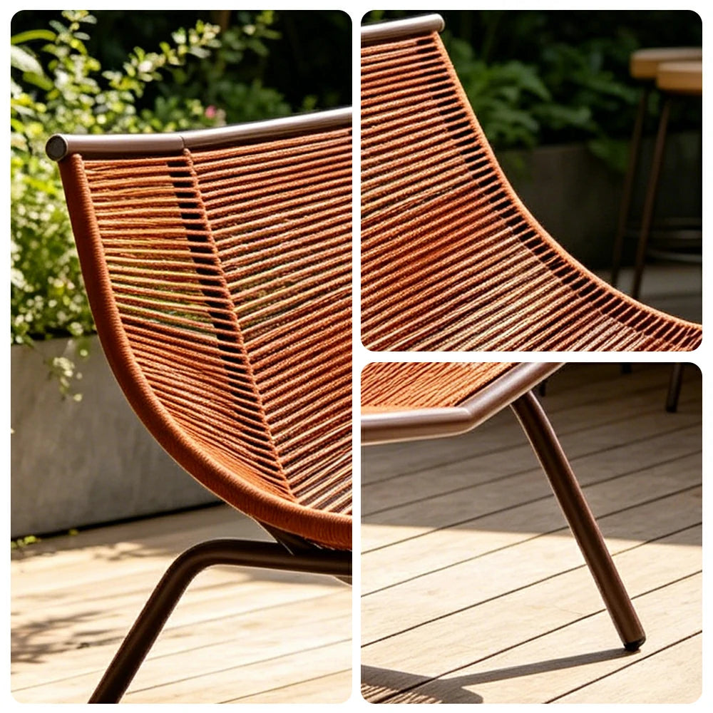 SOLARA Outdoor Rope Lounge Chair with Reinforced Aluminium Frame - 85cm Patio Balcony Garden Chair - Terracotta