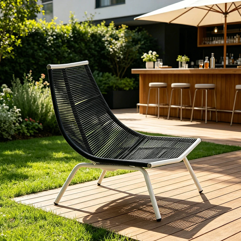 SOLARA Outdoor Rope Lounge Chair with Reinforced Aluminium Frame - 85cm Patio Balcony Garden Chair - Black