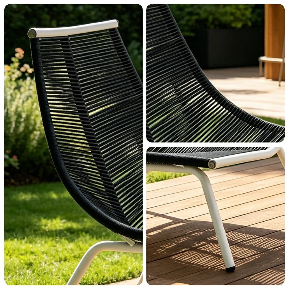 SOLARA Outdoor Rope Lounge Chair with Reinforced Aluminium Frame - 85cm Patio Balcony Garden Chair - Black