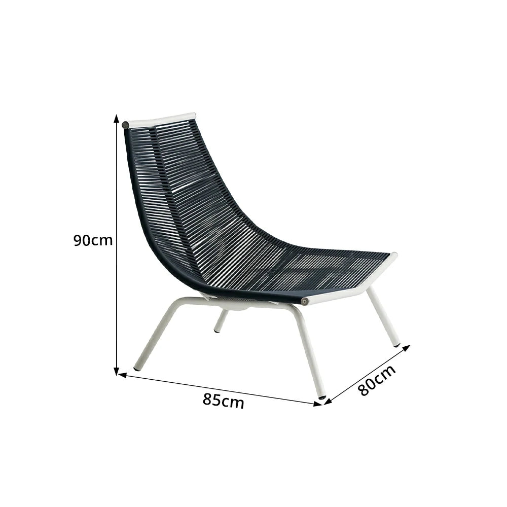 SOLARA Outdoor Rope Lounge Chair with Reinforced Aluminium Frame - 85cm Patio Balcony Garden Chair - Black