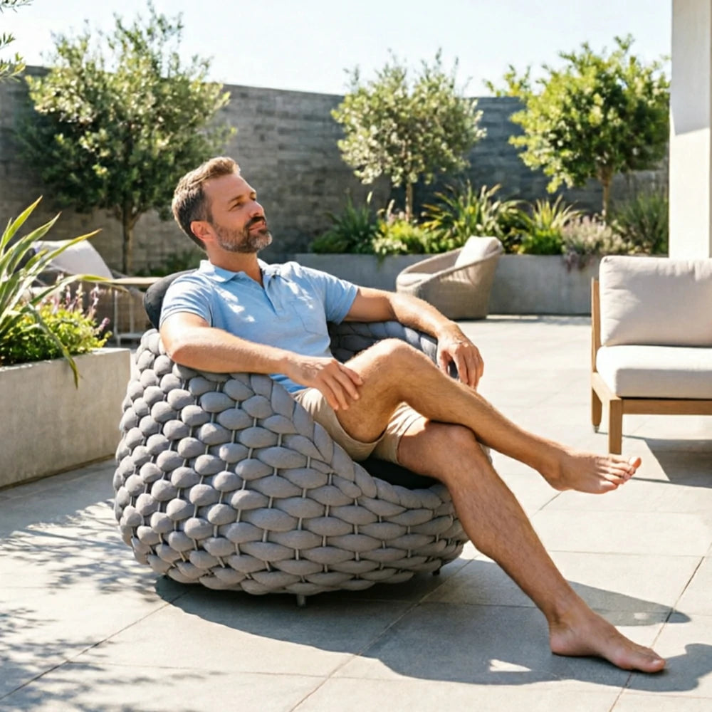 SOLARA Outdoor Woven Lounge Chair with Reinforced Aluminium Frame - 85cm Patio Balcony Garden Chair - Beige Black