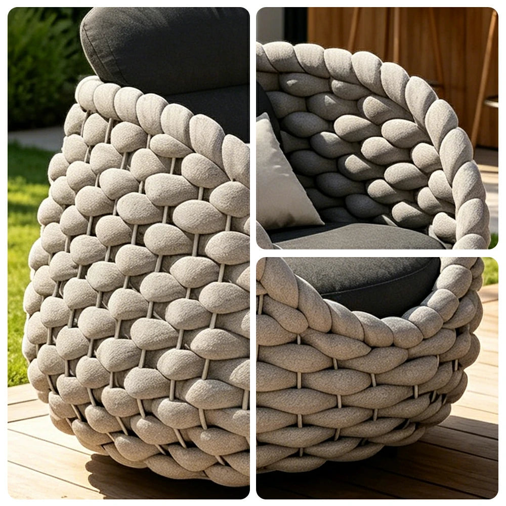 SOLARA Outdoor Woven Lounge Chair with Reinforced Aluminium Frame - 85cm Patio Balcony Garden Chair - Beige Black