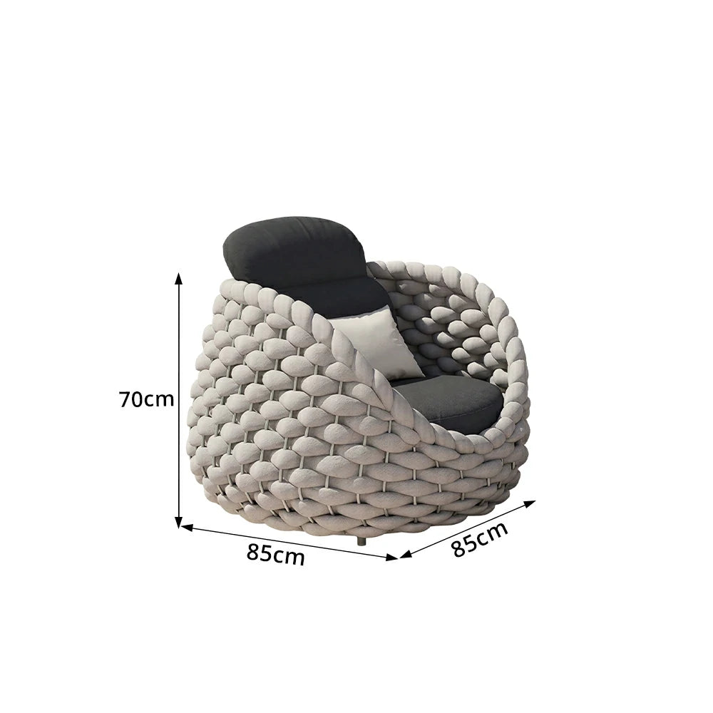 SOLARA Outdoor Woven Lounge Chair with Reinforced Aluminium Frame - 85cm Patio Balcony Garden Chair - Beige Black