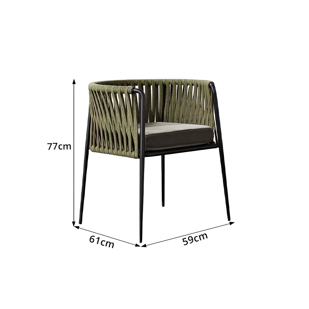 SOLARA Outdoor Rope Dining Chair with Reinforced Aluminium Frame - 59cm Patio Balcony Garden Chair - Olive Black