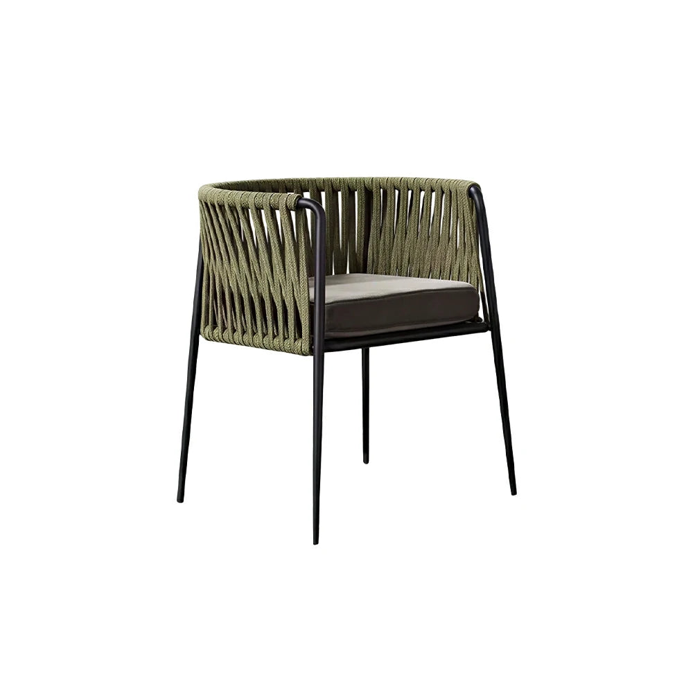 SOLARA Outdoor Rope Dining Chair with Reinforced Aluminium Frame - 59cm Patio Balcony Garden Chair - Olive Black
