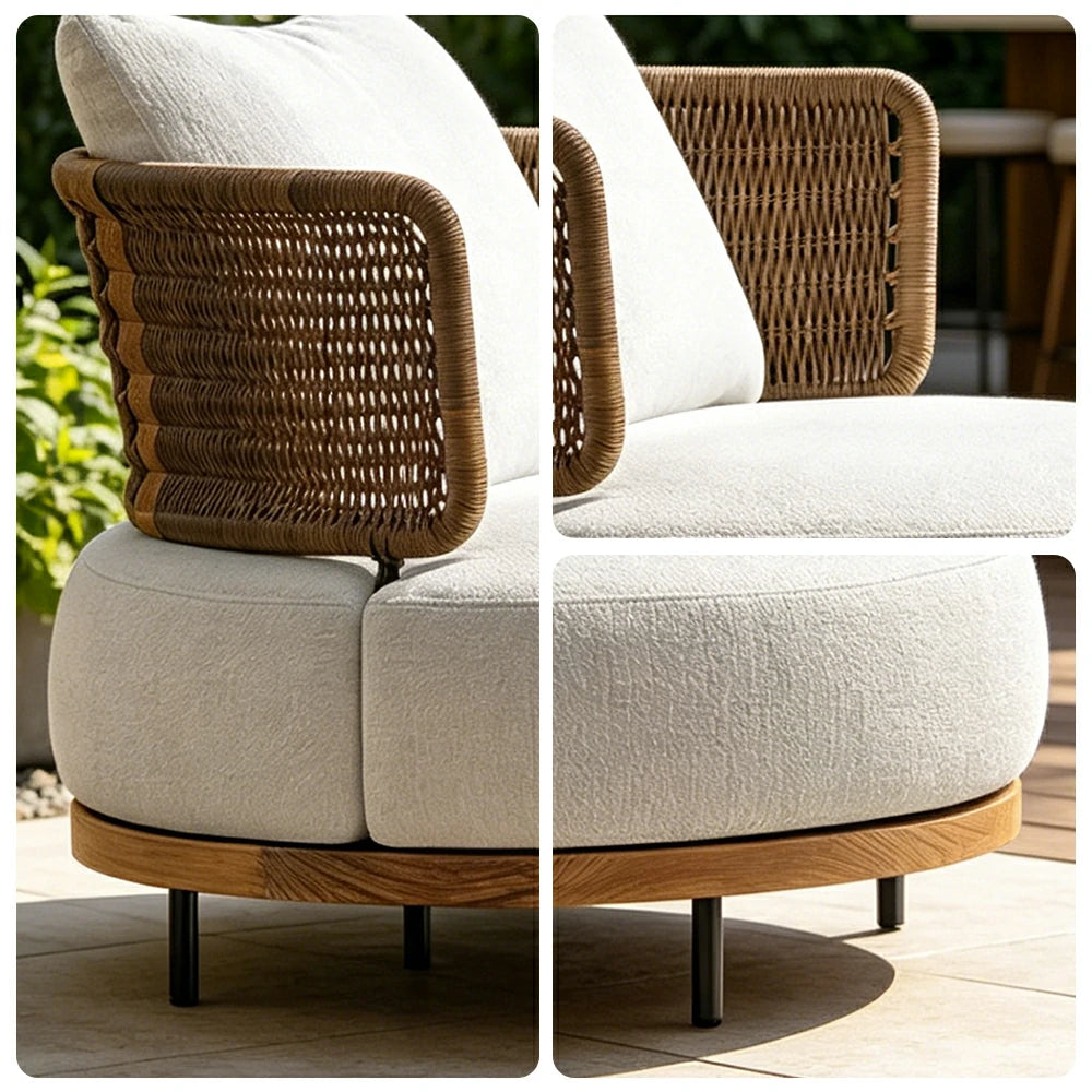 SOLARA Outdoor Single Sofa with Imported Teak Base - 92cm Waterproof Fabric Patio Garden Seat - Beige