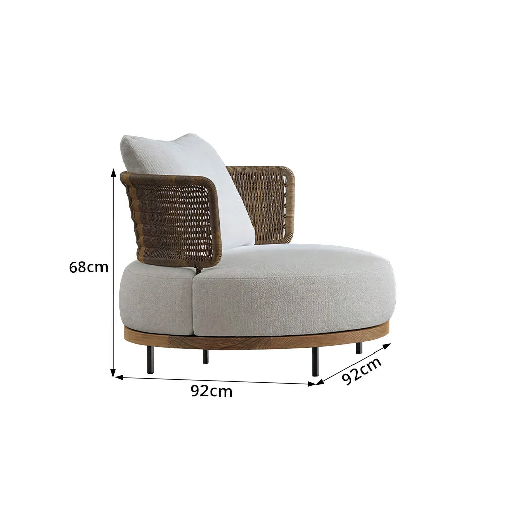 SOLARA Outdoor Single Sofa with Imported Teak Base - 92cm Waterproof Fabric Patio Garden Seat - Beige