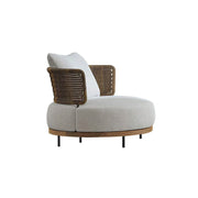SOLARA Outdoor Single Sofa with Imported Teak Base - 92cm Waterproof Fabric Patio Garden Seat - Beige