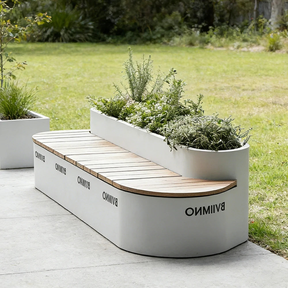 SOLARA 180/200/220cm Outdoor Planter Bench Integrated Greenery Design with Metal Frame for Commercial Street Park Cafe