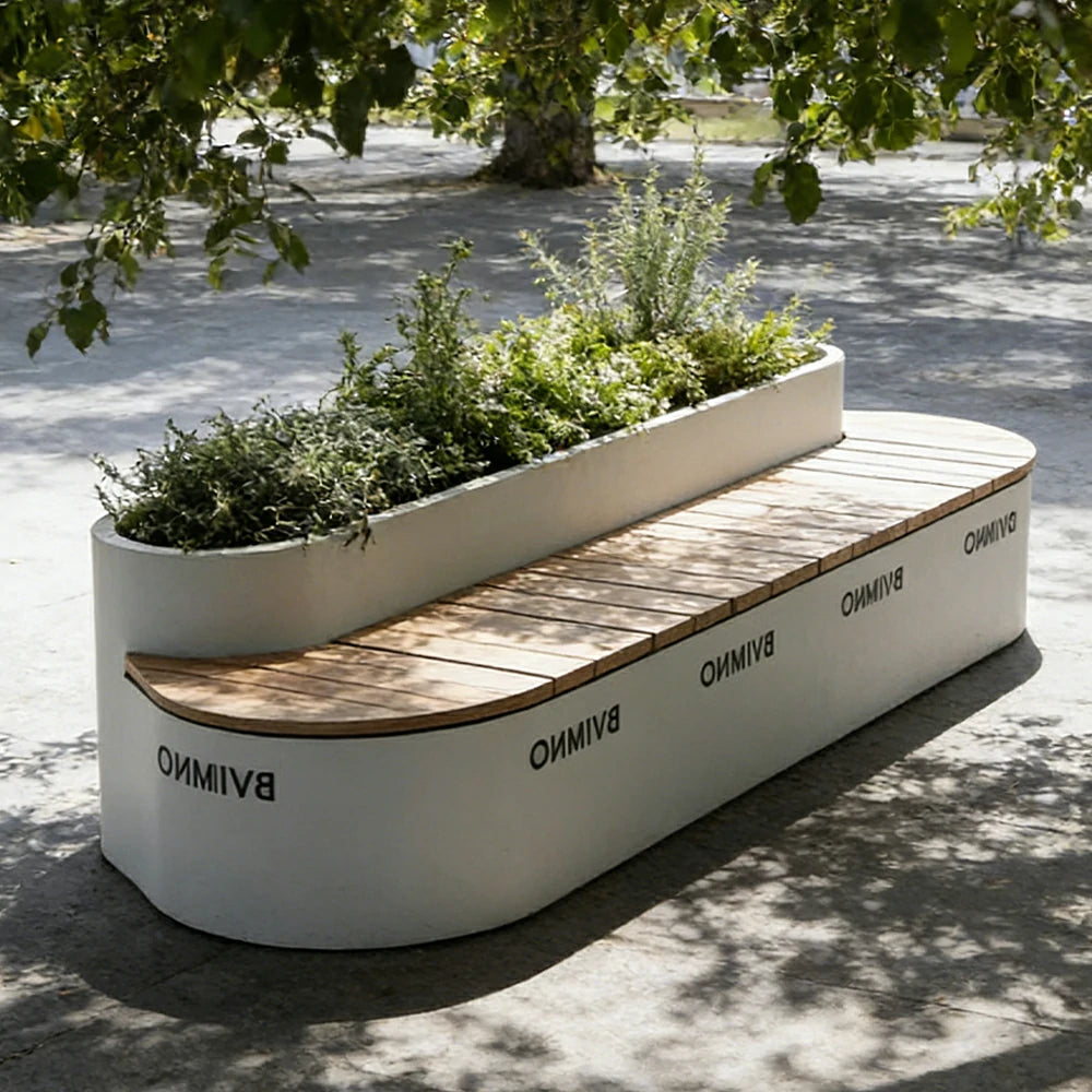SOLARA 180/200/220cm Outdoor Planter Bench Integrated Greenery Design with Metal Frame for Commercial Street Park Cafe