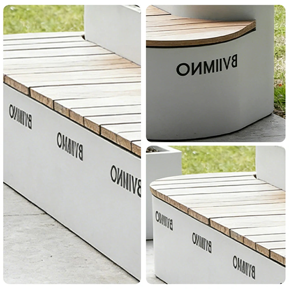 SOLARA 180/200/220cm Outdoor Planter Bench Integrated Greenery Design with Metal Frame for Commercial Street Park Cafe
