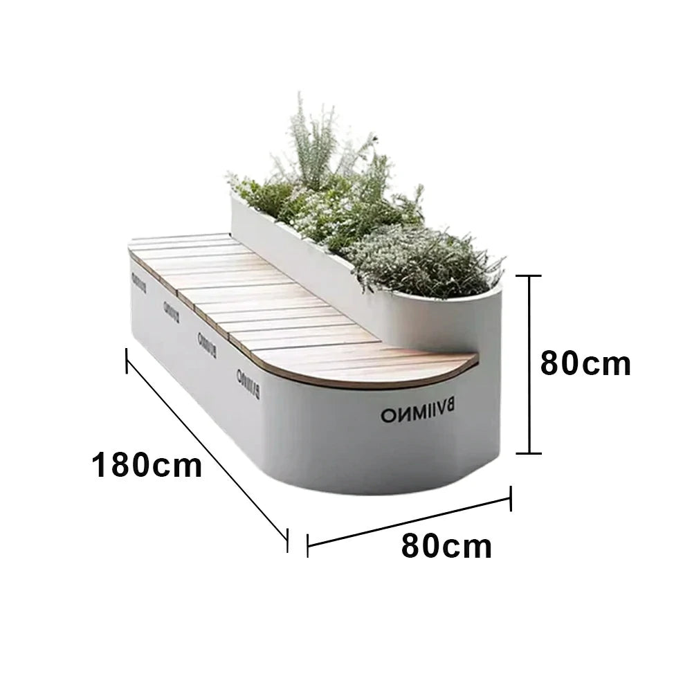 SOLARA 180/200/220cm Outdoor Planter Bench Integrated Greenery Design with Metal Frame for Commercial Street Park Cafe