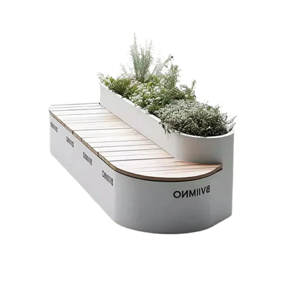 SOLARA 180/200/220cm Outdoor Planter Bench Integrated Greenery Design with Metal Frame for Commercial Street Park Cafe