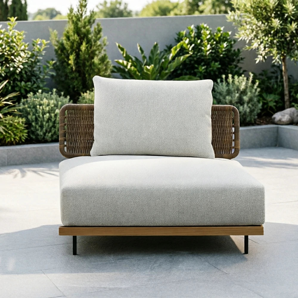 SOLARA Outdoor Middle Sofa with Imported Teak Base - 95cm Waterproof Fabric Patio Garden Seat - Beige