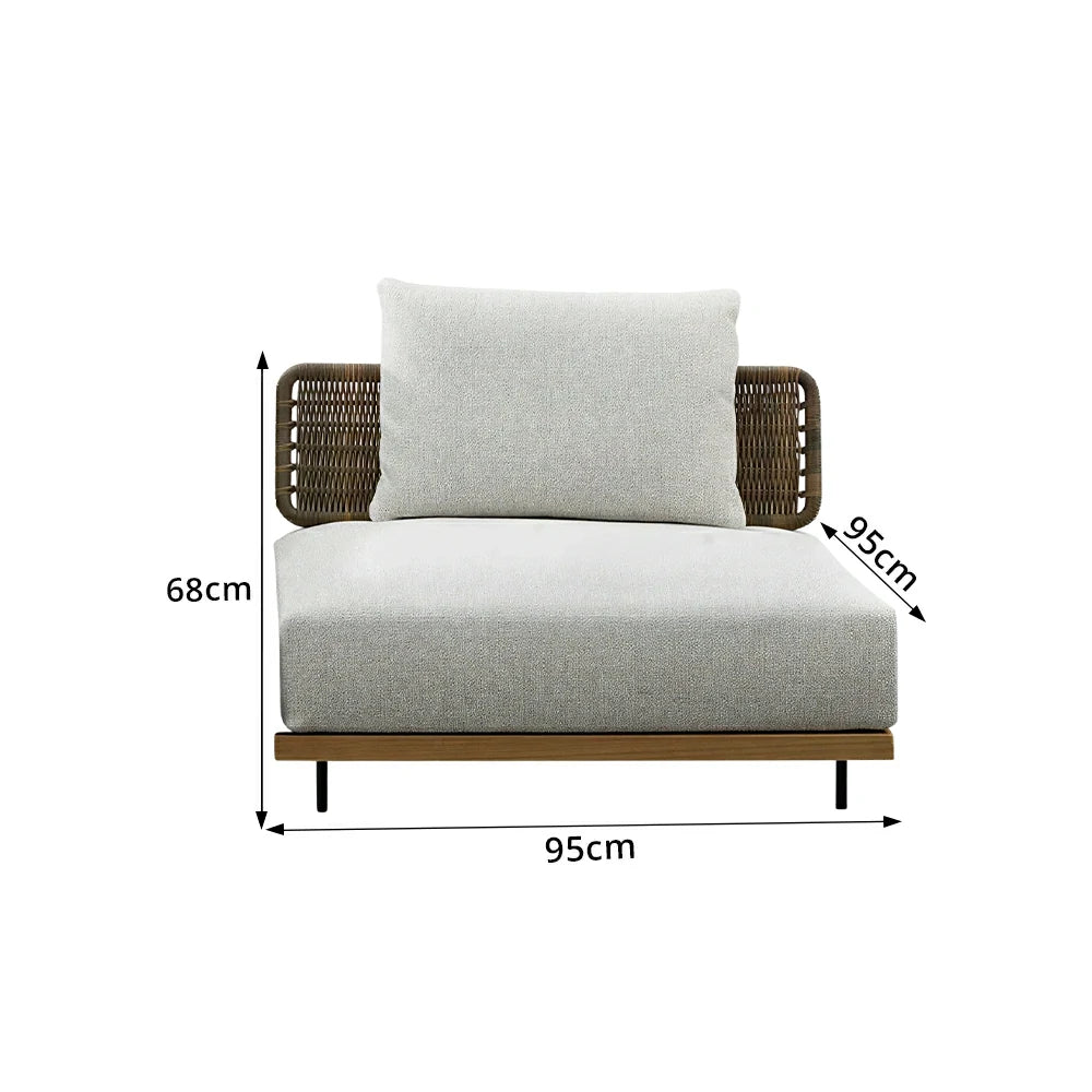 SOLARA Outdoor Middle Sofa with Imported Teak Base - 95cm Waterproof Fabric Patio Garden Seat - Beige