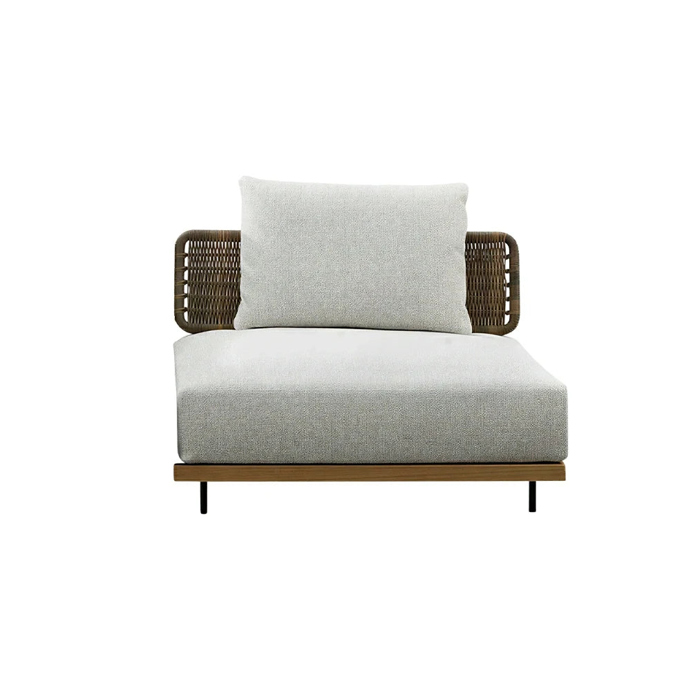 SOLARA Outdoor Middle Sofa with Imported Teak Base - 95cm Waterproof Fabric Patio Garden Seat - Beige