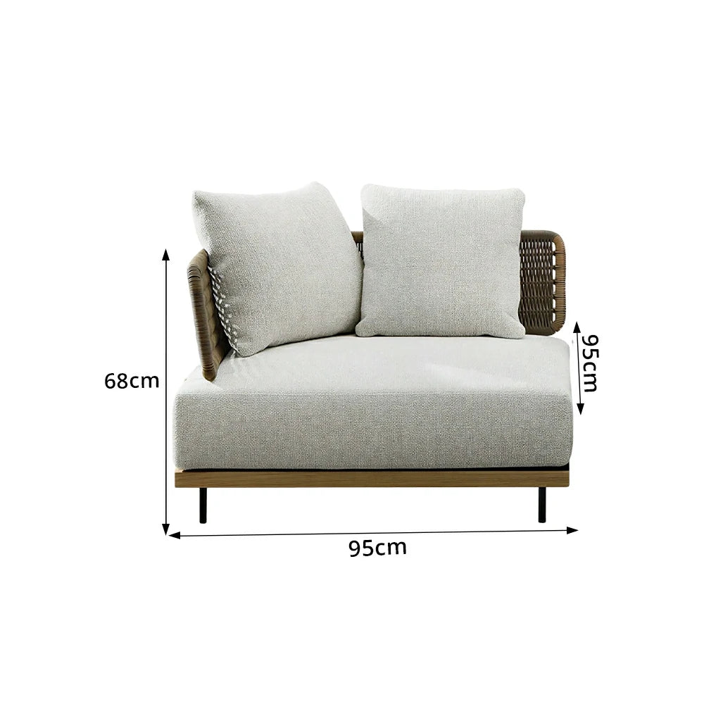 SOLARA Outdoor Corner Sofa with Imported Teak Base - 95cm Waterproof Fabric Patio Garden Seat - Beige