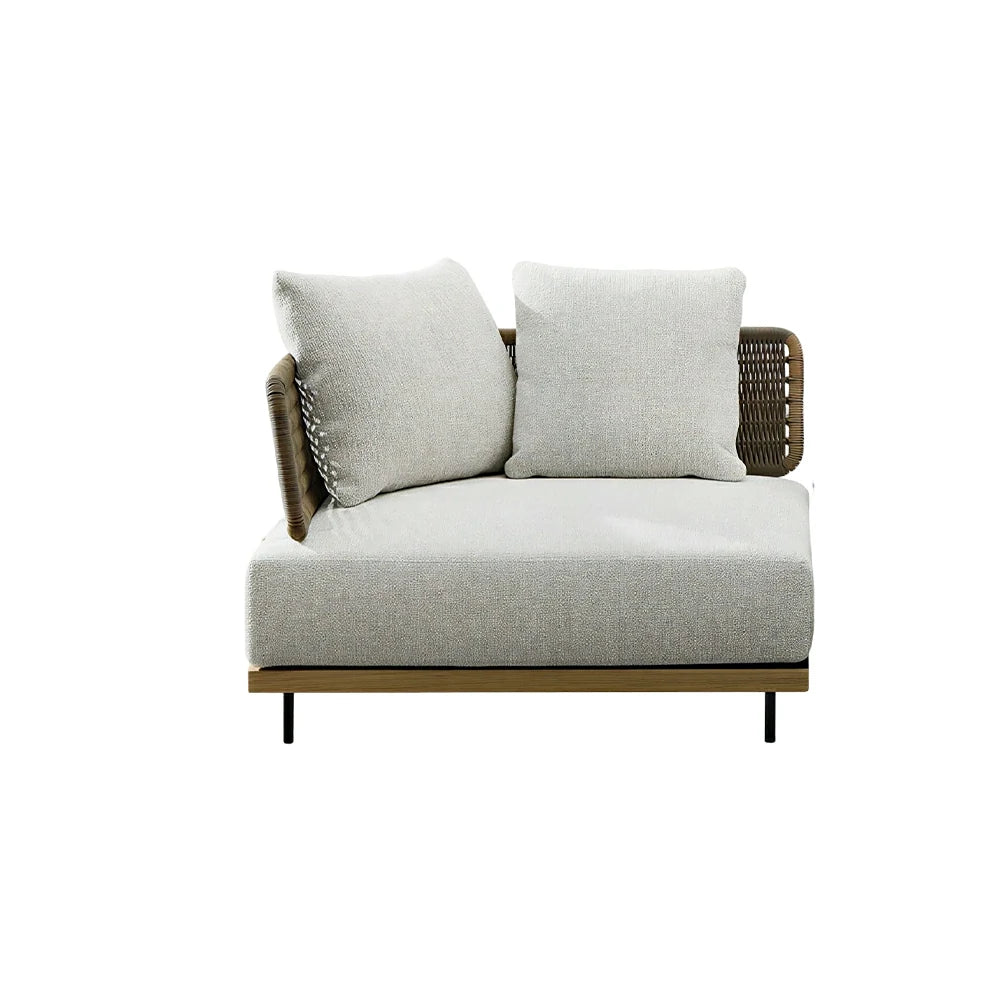 SOLARA Outdoor Corner Sofa with Imported Teak Base - 95cm Waterproof Fabric Patio Garden Seat - Beige