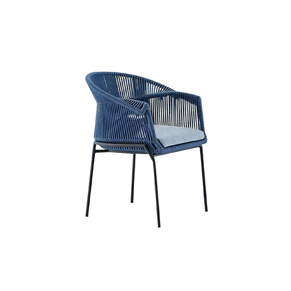 SOLARA Outdoor Rope Armchair with Aluminium Frame - 64cm Patio Balcony Garden Dining Chair - Blue