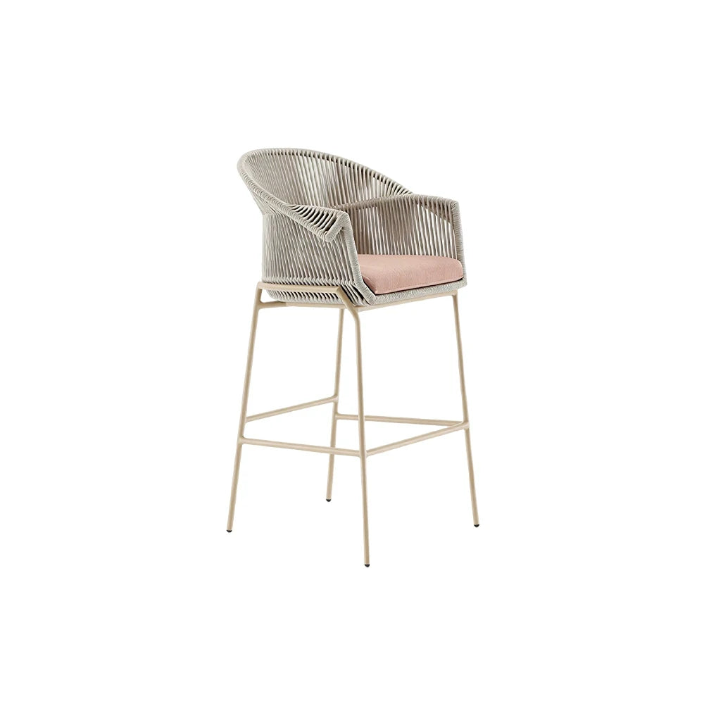 SOLARA Outdoor Rope Bar Chair with Aluminium Frame - 110cm Patio Balcony Garden Bar Stool - Beige Pink