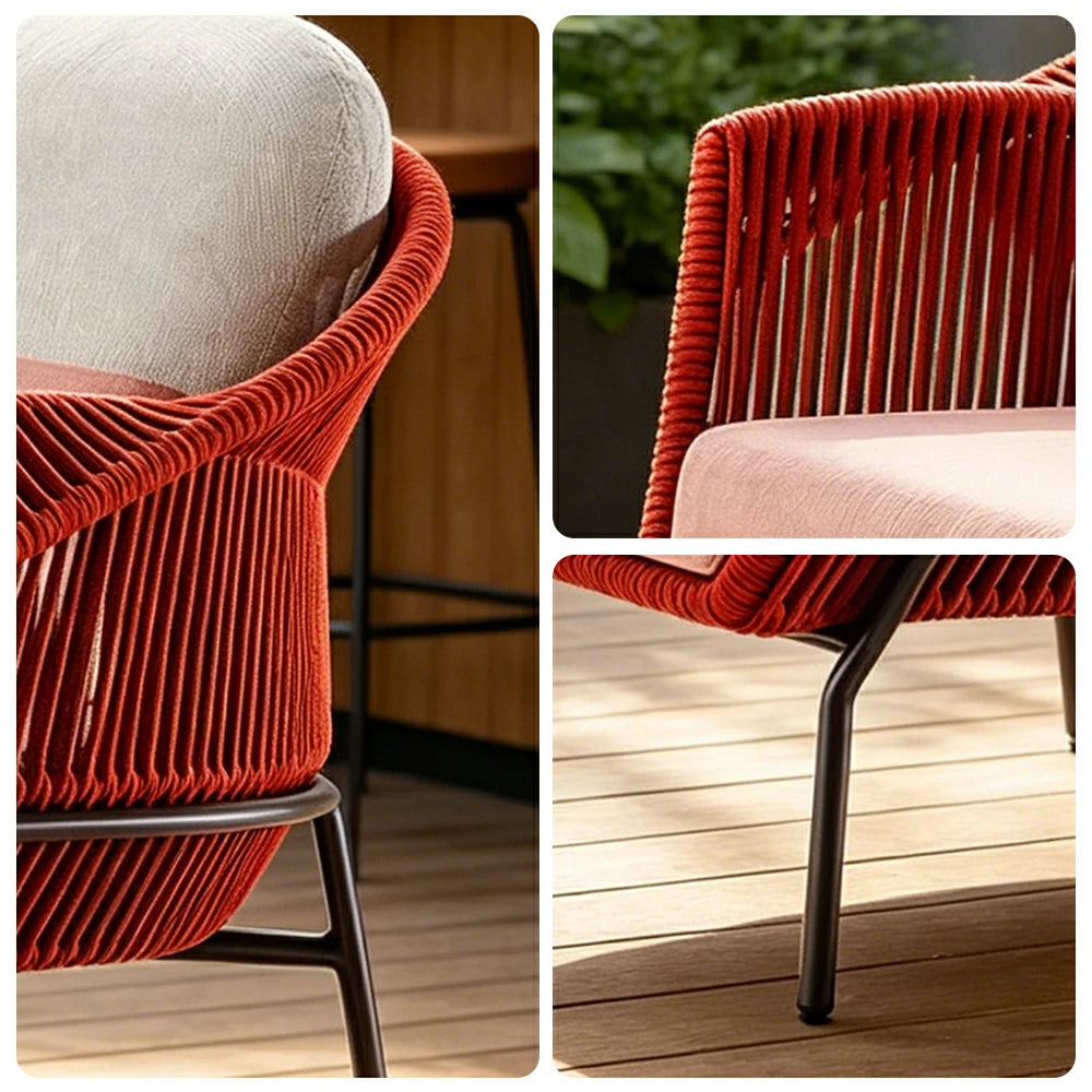 SOLARA Outdoor Single Sofa with Olefin Rope Weaving - 90cm Patio Balcony Garden Lounge Chair - Red Pink