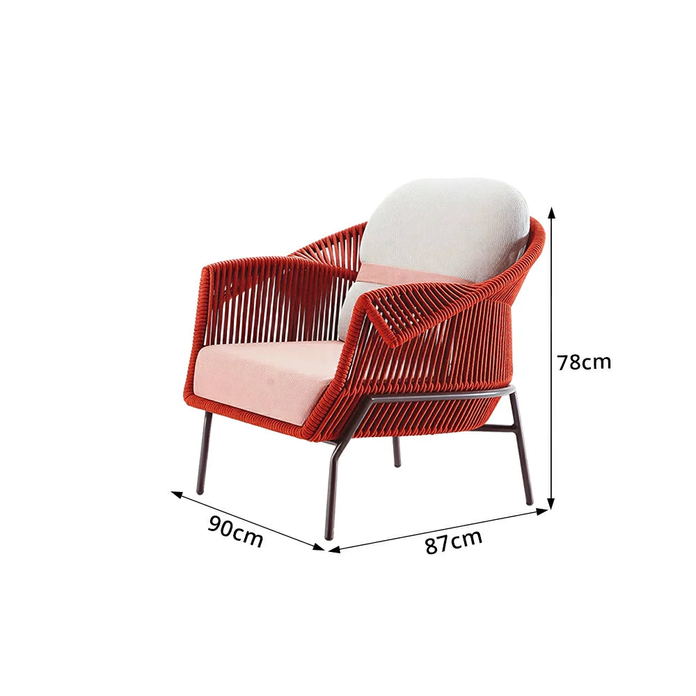 SOLARA Outdoor Single Sofa with Olefin Rope Weaving - 90cm Patio Balcony Garden Lounge Chair - Red Pink