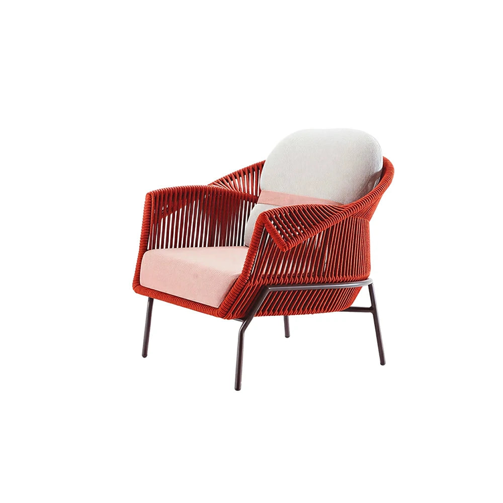 SOLARA Outdoor Single Sofa with Olefin Rope Weaving - 90cm Patio Balcony Garden Lounge Chair - Red Pink