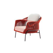 SOLARA Outdoor Single Sofa with Olefin Rope Weaving - 90cm Patio Balcony Garden Lounge Chair - Red Pink