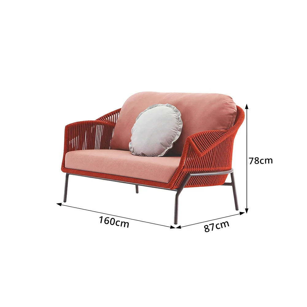 SOLARA Outdoor Two Seater Sofa with Olefin Rope Weaving - 160cm Patio Balcony Garden Lounge Seat - Red Pink