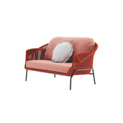 SOLARA Outdoor Two Seater Sofa with Olefin Rope Weaving - 160cm Patio Balcony Garden Lounge Seat - Red Pink