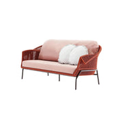 SOLARA Outdoor Three Seater Sofa with Olefin Rope Weaving - 200cm Patio Balcony Garden Lounge Seat - Red Pink