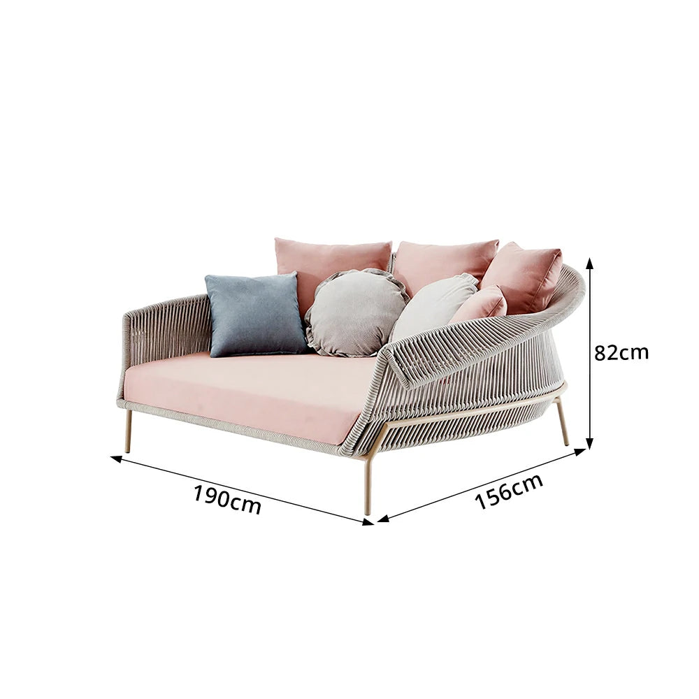 SOLARA Outdoor Daybed Sofa with Olefin Rope Weaving - 190cm Patio Balcony Garden Lounge Bed - Beige Pink