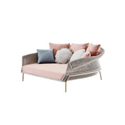 SOLARA Outdoor Daybed Sofa with Olefin Rope Weaving - 190cm Patio Balcony Garden Lounge Bed - Beige Pink