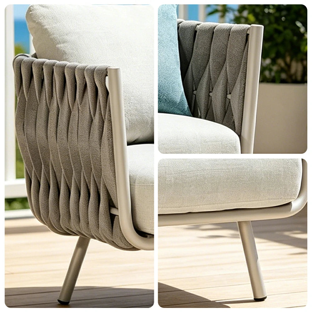 SOLARA Outdoor Single Sofa with Waterproof Fabric - 75cm Patio Balcony Garden Lounge Chair - Beige Blue