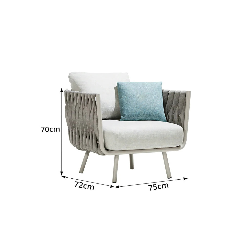SOLARA Outdoor Single Sofa with Waterproof Fabric - 75cm Patio Balcony Garden Lounge Chair - Beige Blue