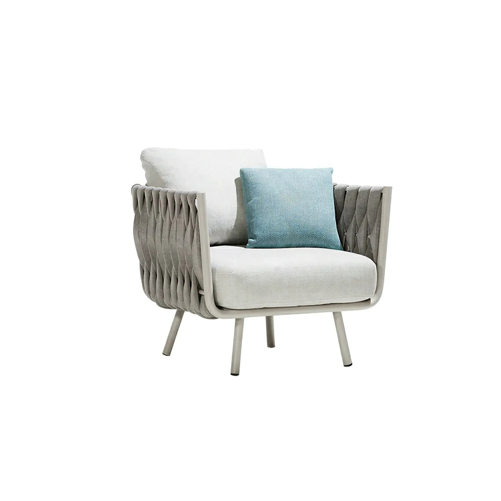 SOLARA Outdoor Single Sofa with Waterproof Fabric - 75cm Patio Balcony Garden Lounge Chair - Beige Blue