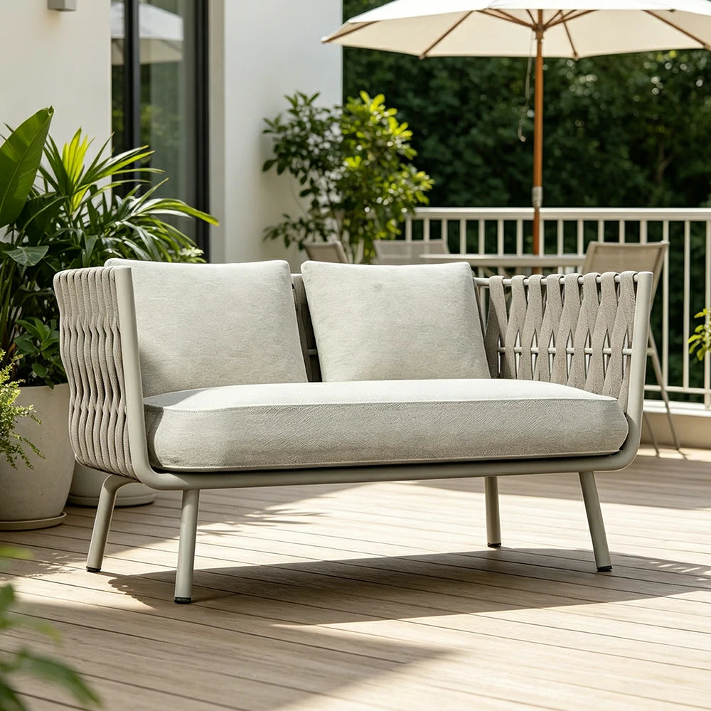 SOLARA Outdoor Two Seater Sofa with Waterproof Fabric - 150cm Patio Balcony Garden Lounge Seat - Beige