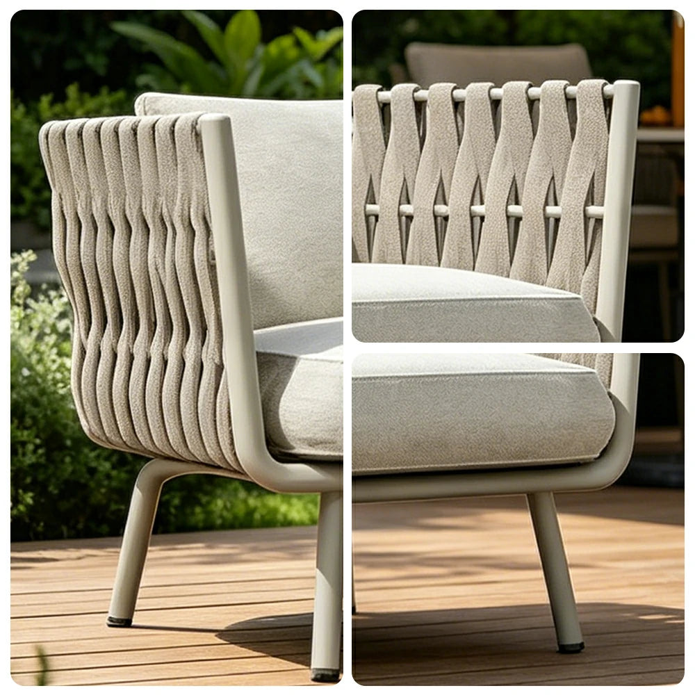 SOLARA Outdoor Two Seater Sofa with Waterproof Fabric - 150cm Patio Balcony Garden Lounge Seat - Beige