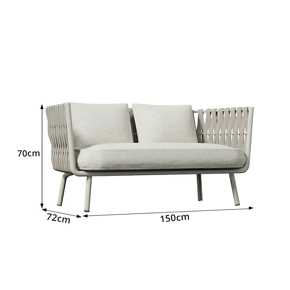 SOLARA Outdoor Two Seater Sofa with Waterproof Fabric - 150cm Patio Balcony Garden Lounge Seat - Beige