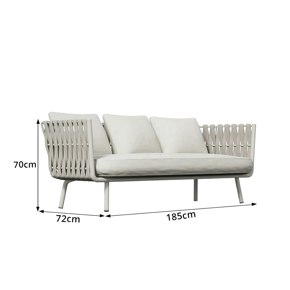 SOLARA Outdoor Three Seater Sofa with Waterproof Fabric - 185cm Patio Balcony Garden Lounge Seat - Beige