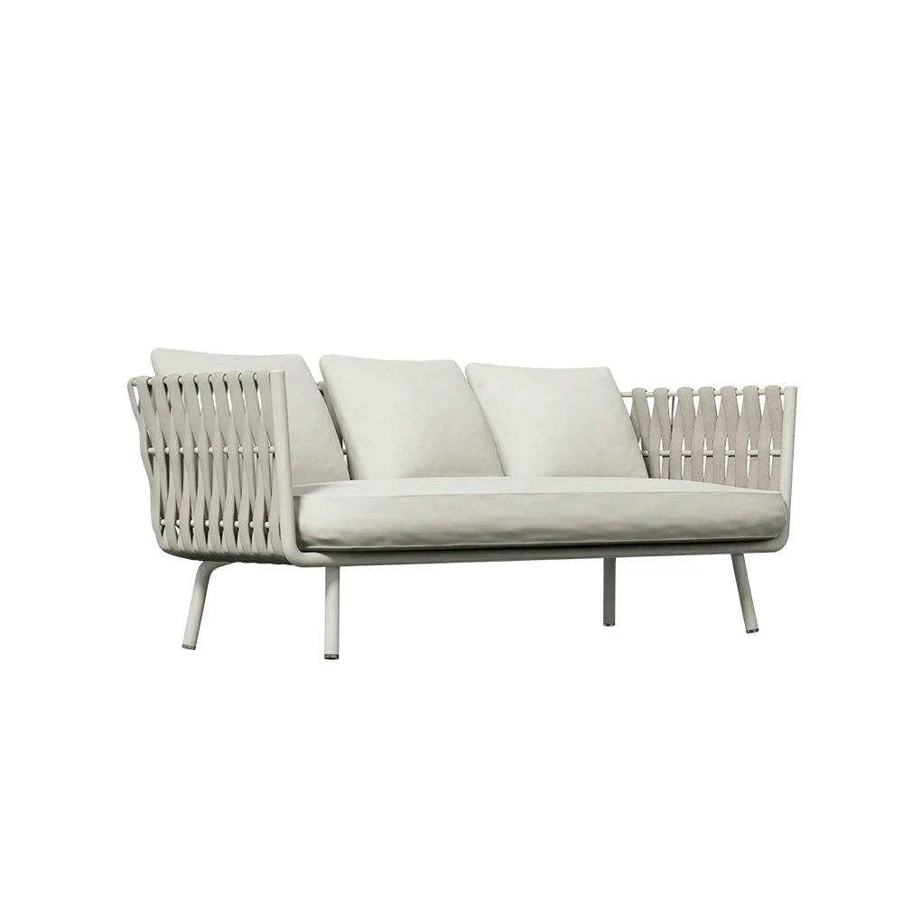 SOLARA Outdoor Three Seater Sofa with Waterproof Fabric - 185cm Patio Balcony Garden Lounge Seat - Beige