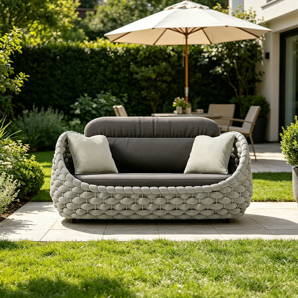 SOLARA Outdoor Two Seater Sofa with Senisa Fabric - 140cm Aluminium Frame Patio Garden Lounge Seat - Grey