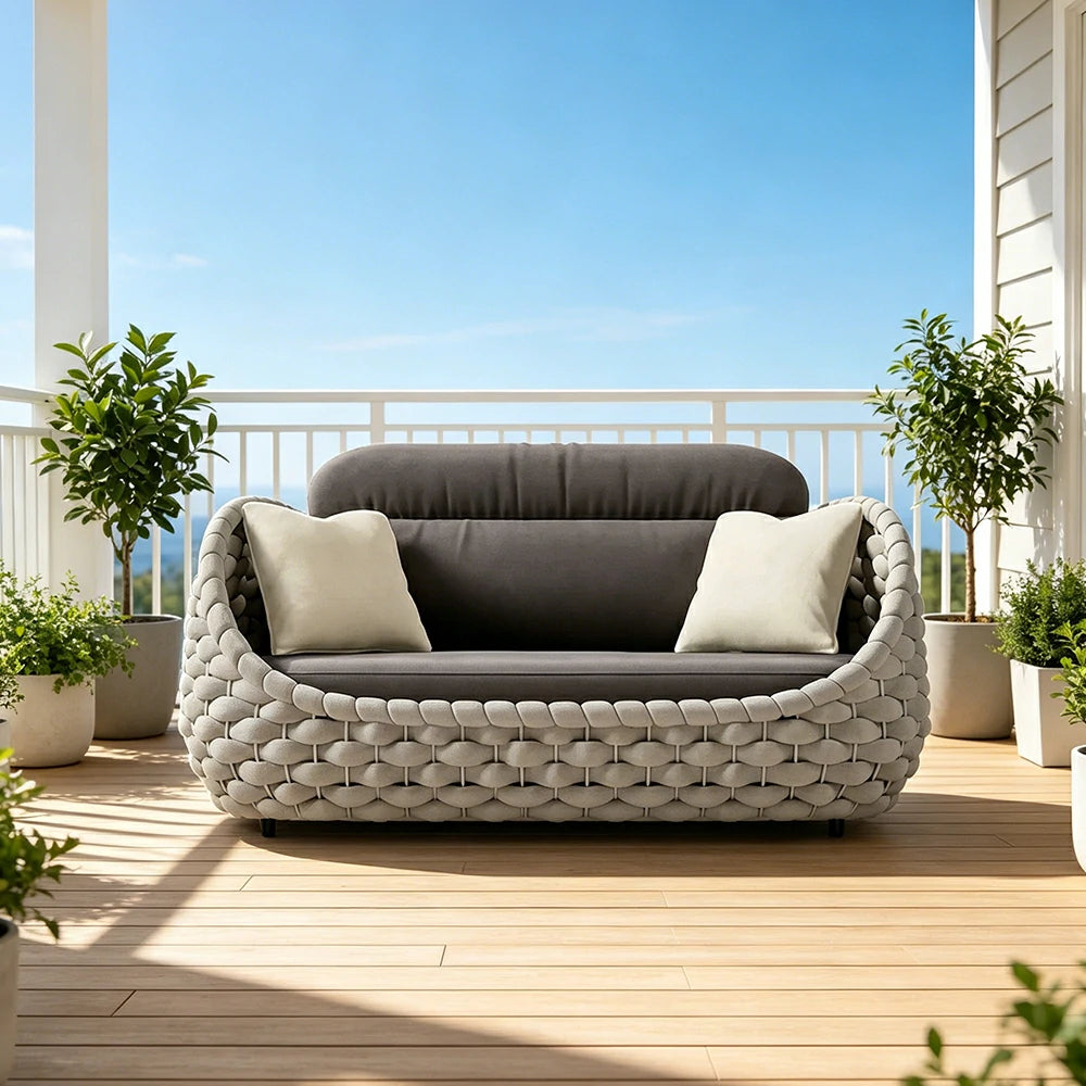 SOLARA Outdoor Two Seater Sofa with Senisa Fabric - 140cm Aluminium Frame Patio Garden Lounge Seat - Grey