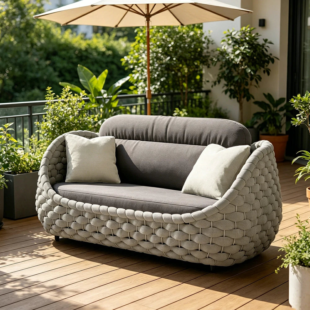 SOLARA Outdoor Two Seater Sofa with Senisa Fabric - 140cm Aluminium Frame Patio Garden Lounge Seat - Grey