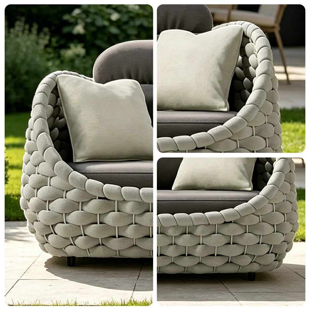 SOLARA Outdoor Two Seater Sofa with Senisa Fabric - 140cm Aluminium Frame Patio Garden Lounge Seat - Grey