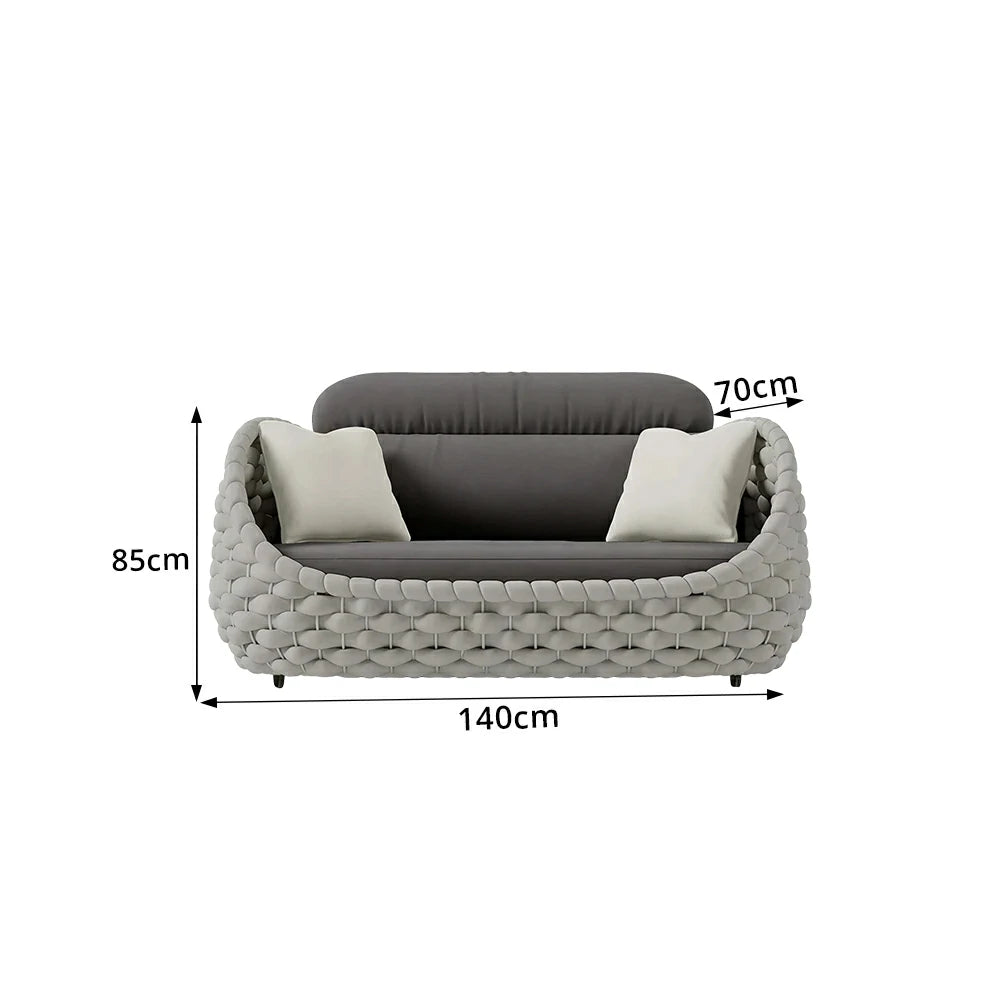 SOLARA Outdoor Two Seater Sofa with Senisa Fabric - 140cm Aluminium Frame Patio Garden Lounge Seat - Grey
